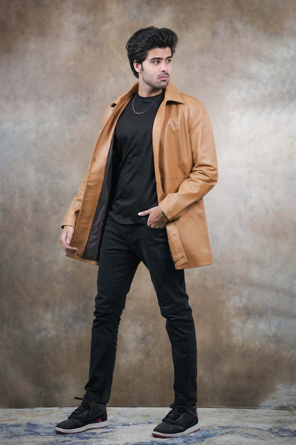 Classic Tan Leather Coat for Men