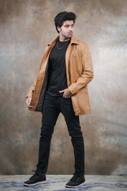 Classic Tan Leather Coat for Men