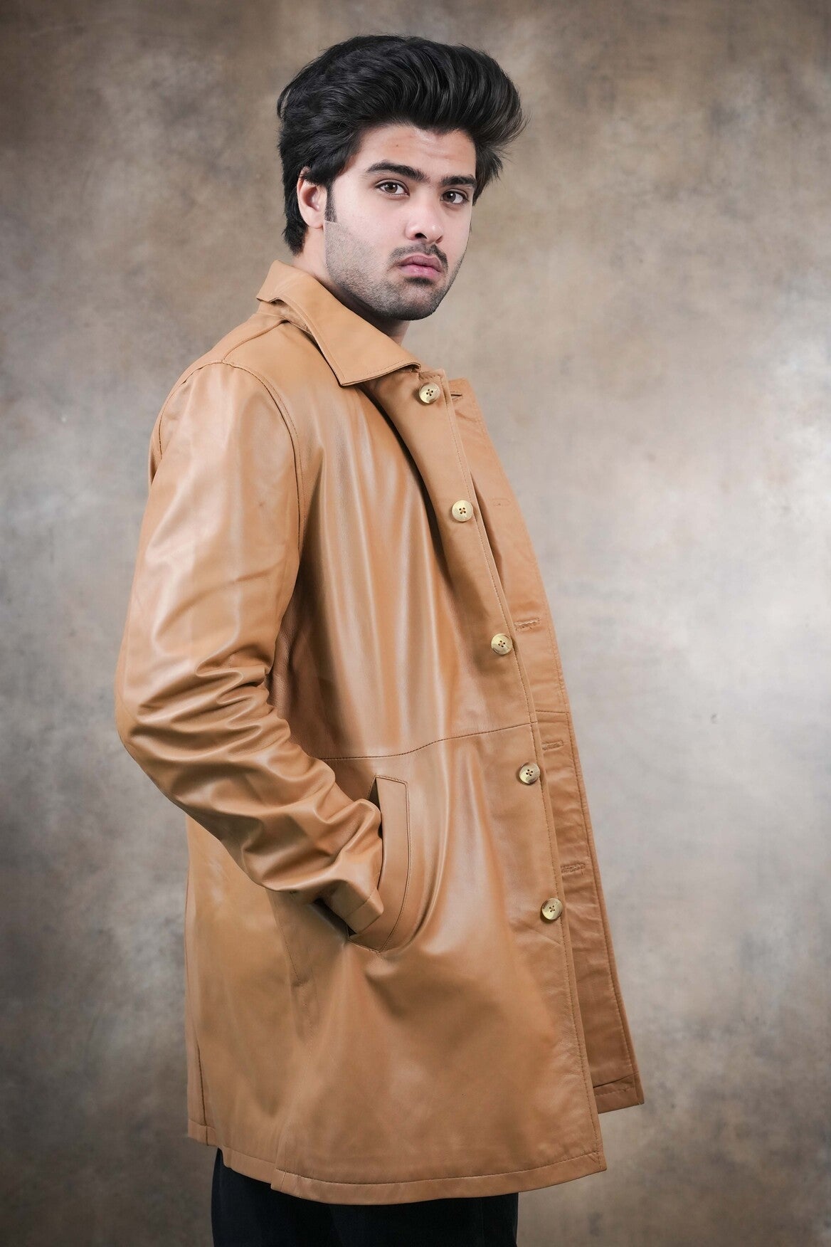 Classic Tan Leather Coat for Men