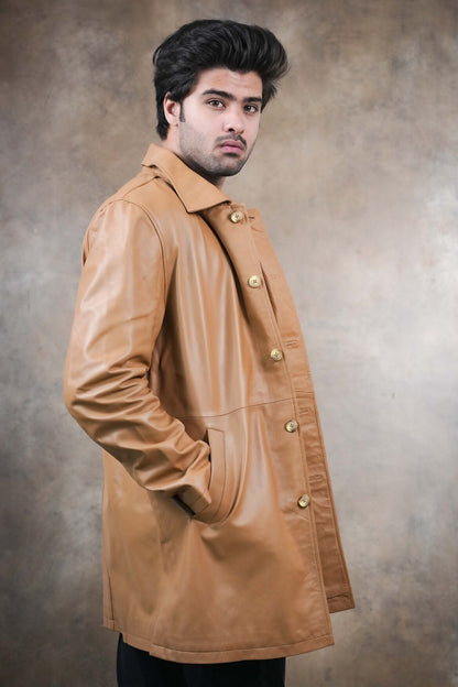 Classic Tan Leather Coat for Men