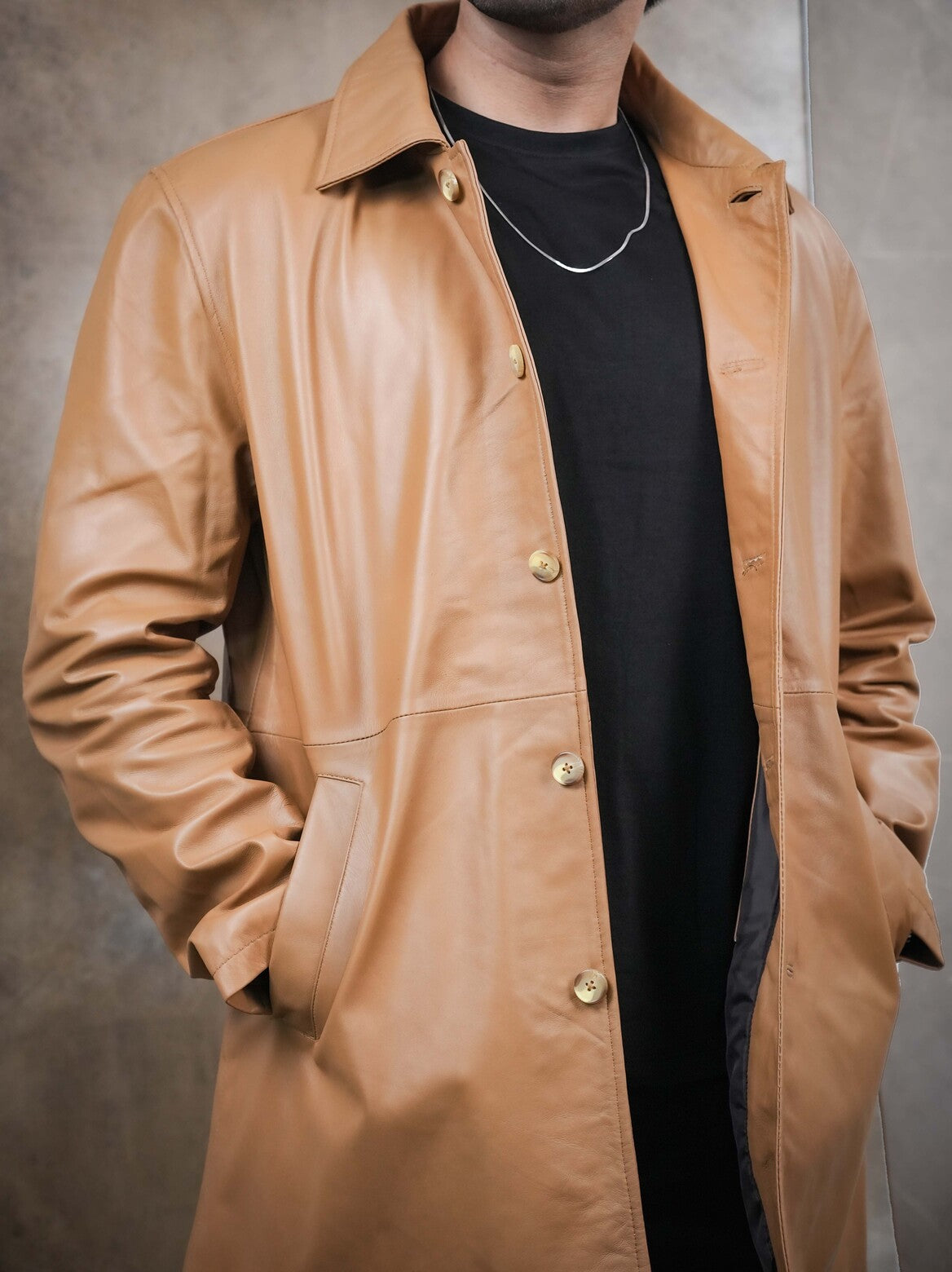 Classic Tan Leather Coat for Men