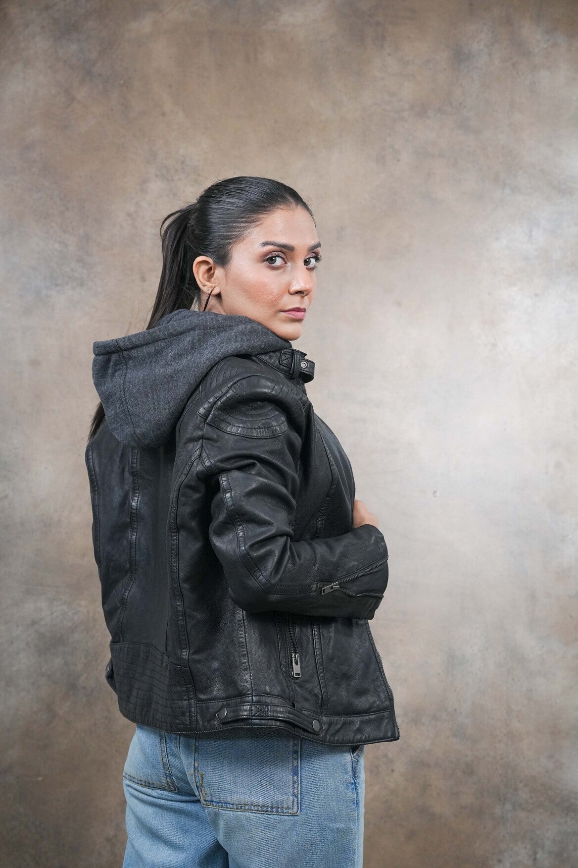 Dual Black Hooded Leather Jacket