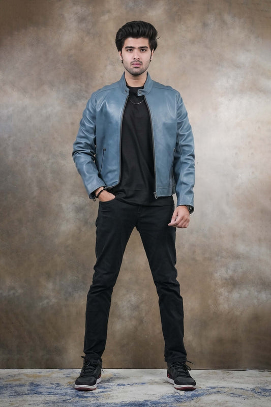 Steel Blue Leather Jacket