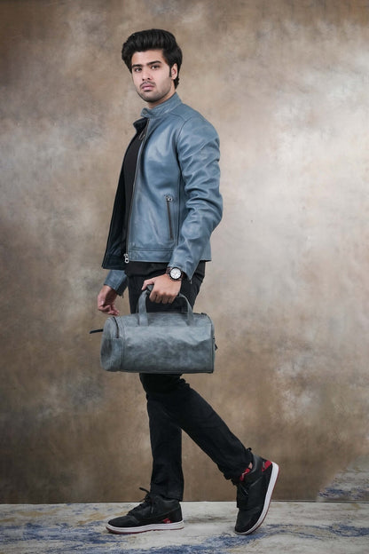 Steel Blue Leather Jacket