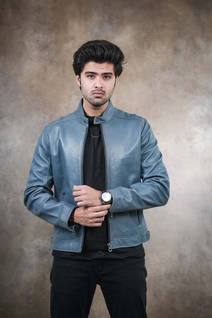 Steel Blue Leather Jacket
