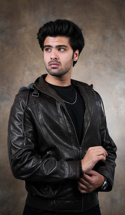 Dual Black Hooded Leather Jacket