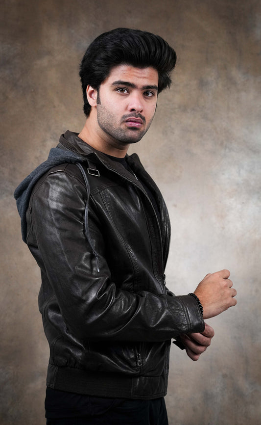 Dual Black Hooded Leather Jacket