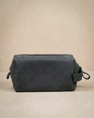 Blue Grey Leather Travel Pouch