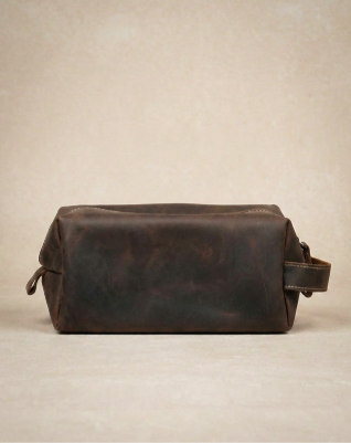 Coffee Brown Leather Travel Pouch