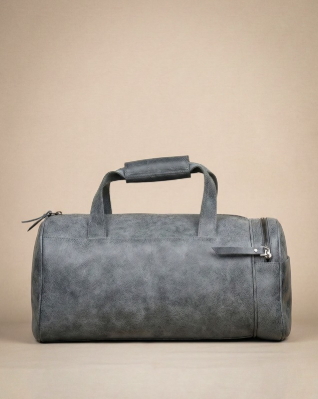 Grey Leather Duffle Bag