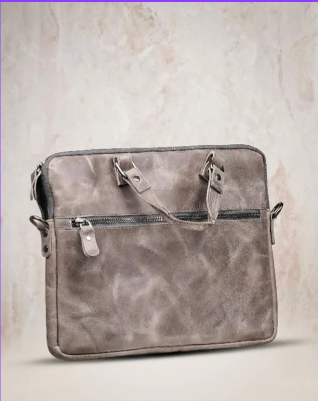 Grey Leather Laptop Bag