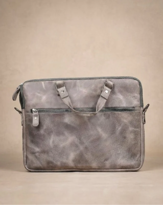 Grey Leather Laptop Bag