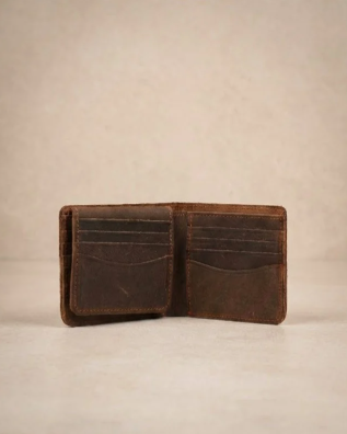 Dark Brown Leather Bi-Fold Wallet