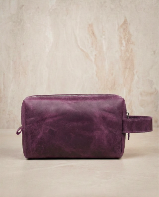 Plum Leather Travel Pouch
